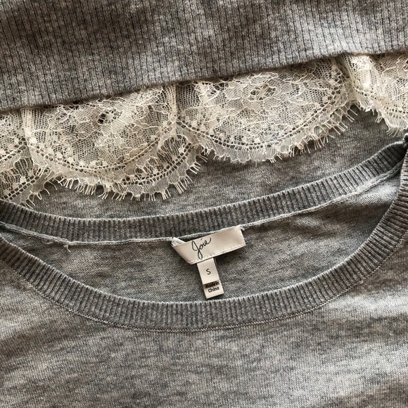 JOIE gray lightweight cashmere blend Hilano lace trimmed sweater - Picture 4 of 5